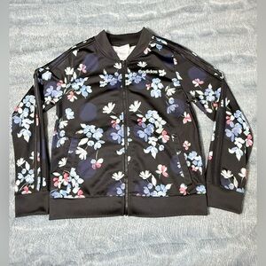 Adidas Girls Floral Track Jacket Black Blue Pink